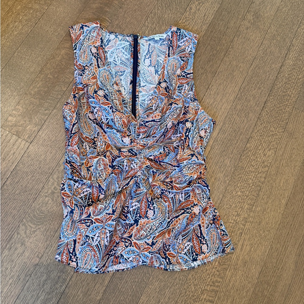 Veronica Beard Blue & Orange Paisley Twist-Front Camisole